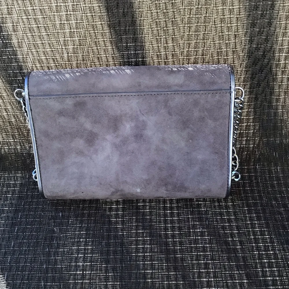 Mellow Yellow Gray Suede/ Black Leather Clutch Shoulder Bag